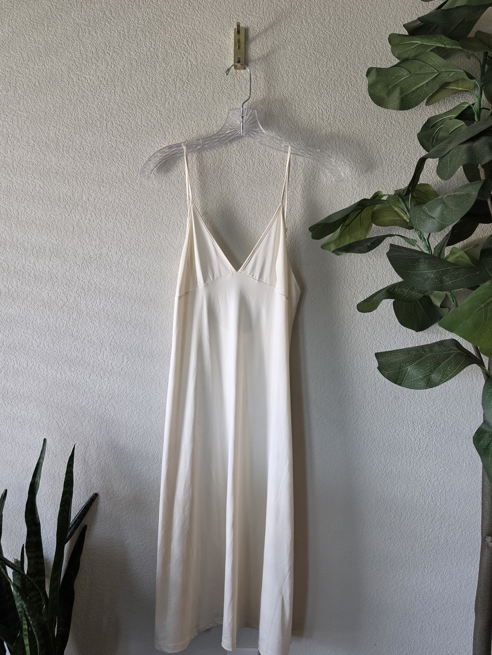 Leo LIN Minimal Cream Slip Dress with Spaghetti Straps Retail $899